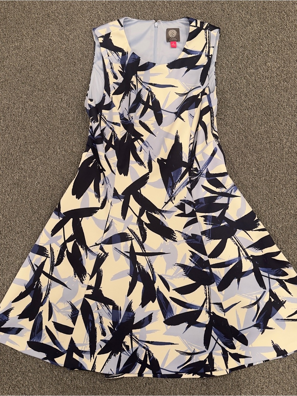 Vince Camuto Navy, Light Blue and White Fit-and-Flare Dress